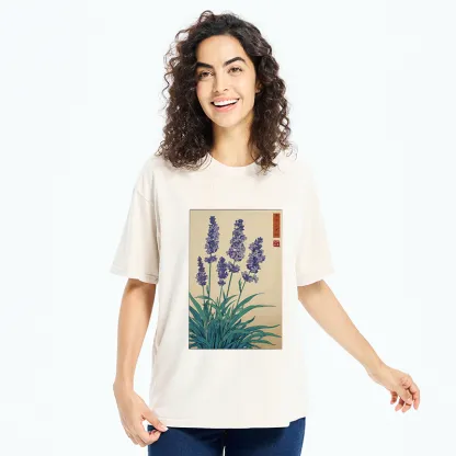 Tokyo-Tiger Japanese Art Lavender Flower Washed T-Shirt