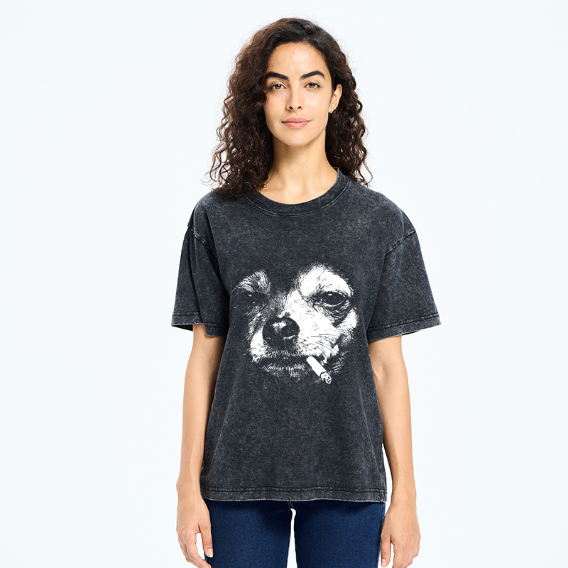 Tokyo-Tiger Smoking Dog Funny Meme Washed T-Shirt