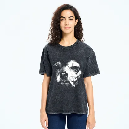 Tokyo-Tiger Smoking Dog Funny Meme Washed T-Shirt