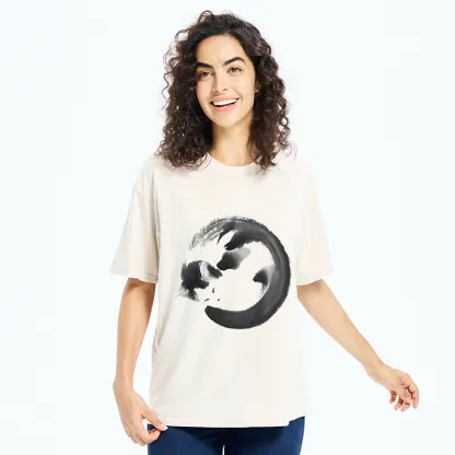 Tokyo-Tiger Inkpainting Cat Zen Enso Washed T-Shirt