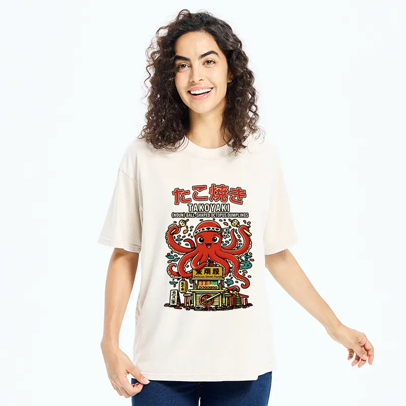 Tokyo-Tiger Japanese Takoyaki Shop Octopus Washed T-Shirt