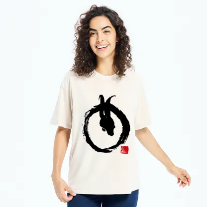 Tokyo-Tiger Ink Painting Zen Enso Rabbit Washed T-Shirt