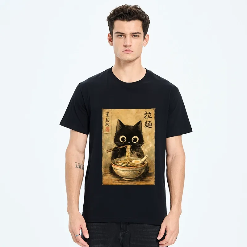 Tokyo-Tiger Cute Black Cat Eating Japanese Ramen Classic T-Shirt