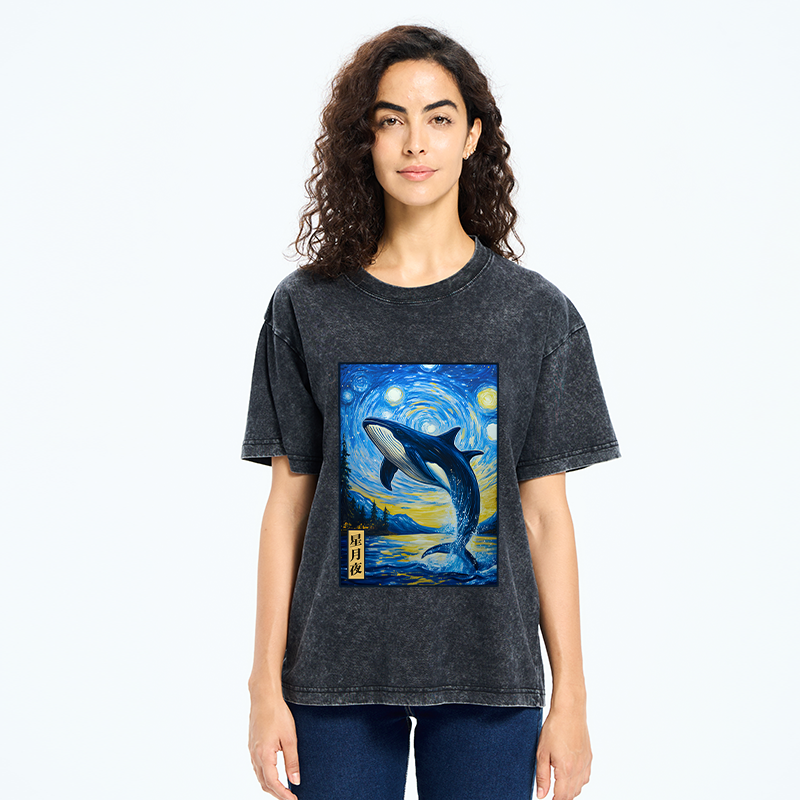 Tokyo-Tiger Whale Under The Starry Night Washed T-Shirt