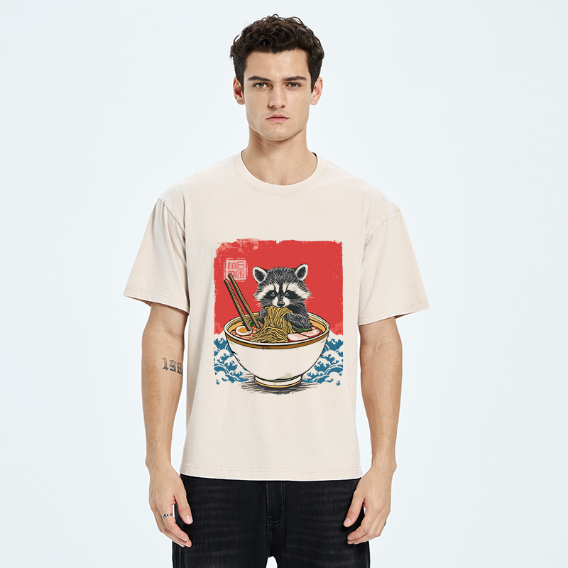 Tokyo-Tiger Ramen Lover Raccoon Washed T-Shirt