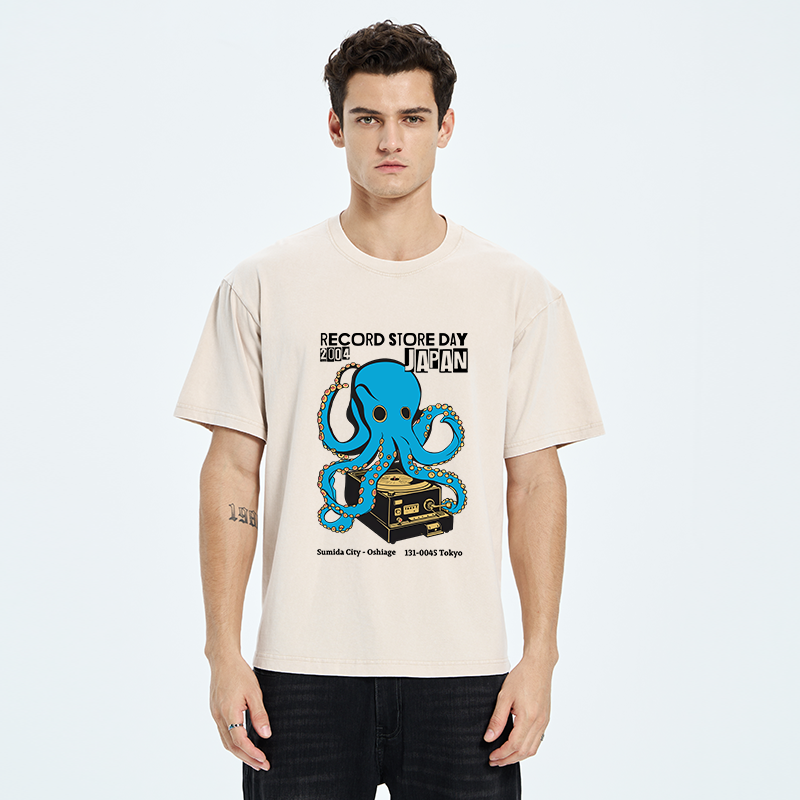 Tokyo-Tiger Japanese Octopus Records Washed T-Shirt