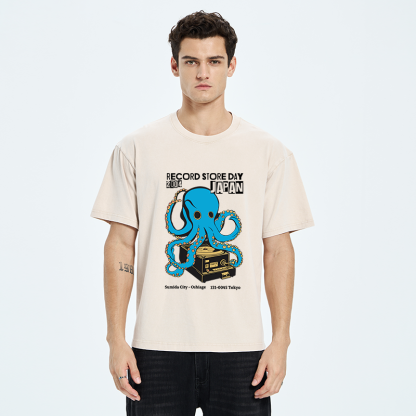 Tokyo-Tiger Japanese Octopus Records Washed T-Shirt
