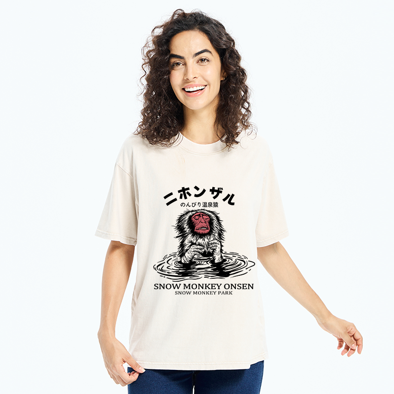 Tokyo-Tiger Relaxed Hot Spring Monkey Washed T-Shirt