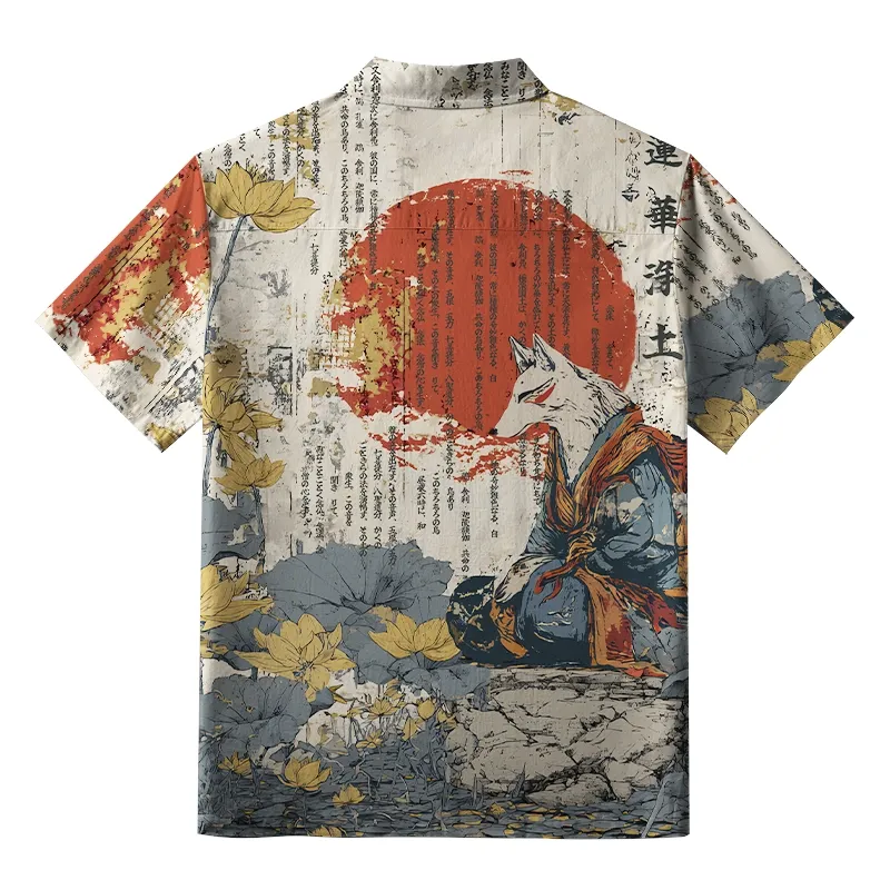 Tokyo-Tiger Fox Fairy On Lotus Pure Land Aloha Hawaiian Shirt