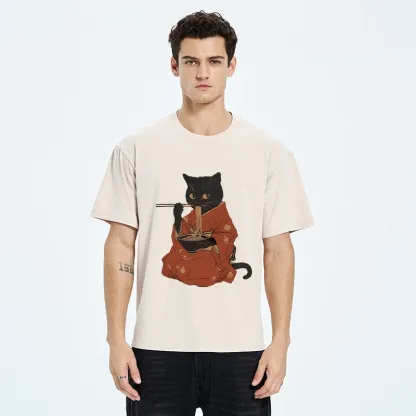 Tokyo-Tiger Cat Addicted To Ramen Washed T-Shirt