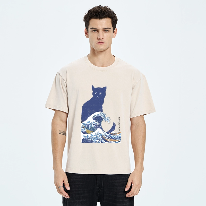 Tokyo-Tiger The Great Wave Off Cat Washed T-Shirt