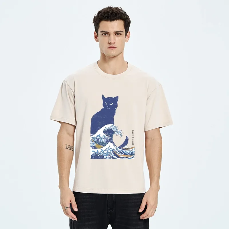 Tokyo-Tiger The Great Wave Off Cat Washed T-Shirt