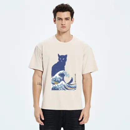 Tokyo-Tiger The Great Wave Off Cat Washed T-Shirt