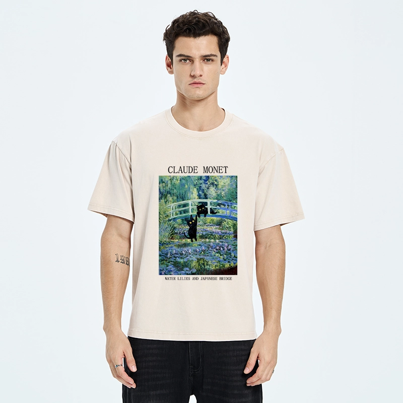 Tokyo-Tiger Water Lilies And Japanese Bridge Washed T-Shirt