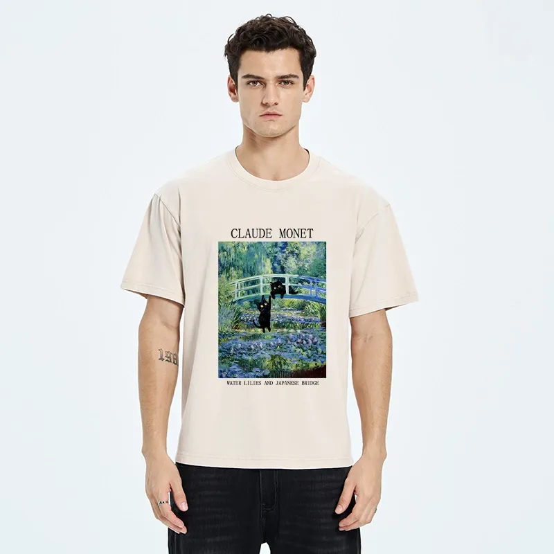 Tokyo-Tiger Water Lilies And Japanese Bridge Washed T-Shirt
