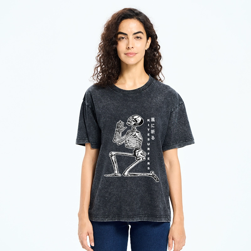 Tokyo-Tiger Kneeling Praying Skeleton Washed T-Shirt
