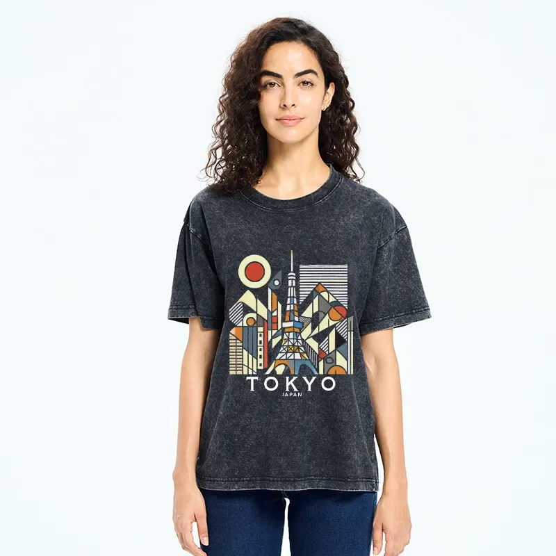 Tokyo-Tiger Tokyo 3D Architecture Washed T-Shirt