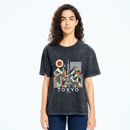 Tokyo-Tiger Tokyo 3D Architecture Washed T-Shirt