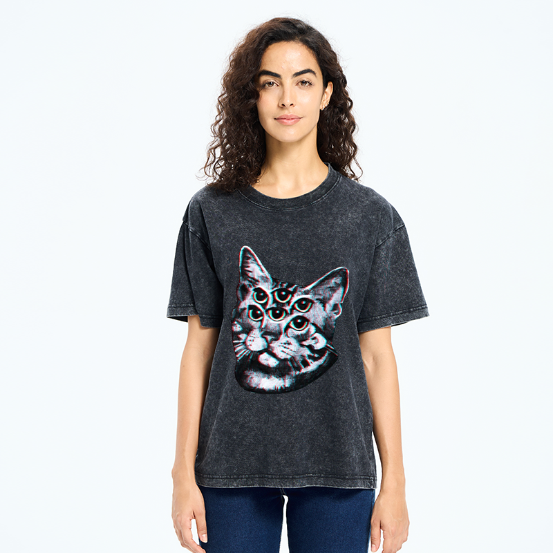 Tokyo-Tiger Six-eyed Cat Washed T-Shirt
