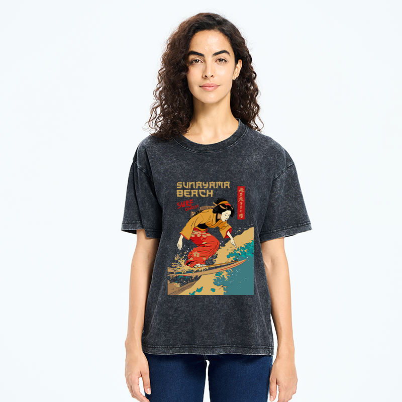 Tokyo-Tiger Surfing Geisha Washed T-Shirt