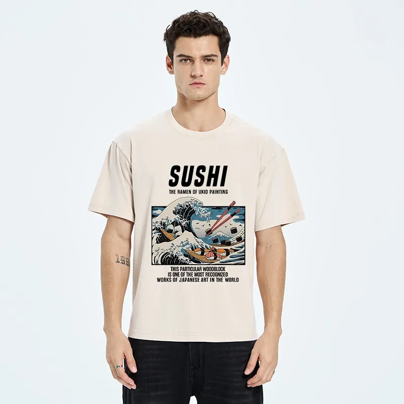 Tokyo-Tiger The Great Wave Off Sushi Washed T-Shirt