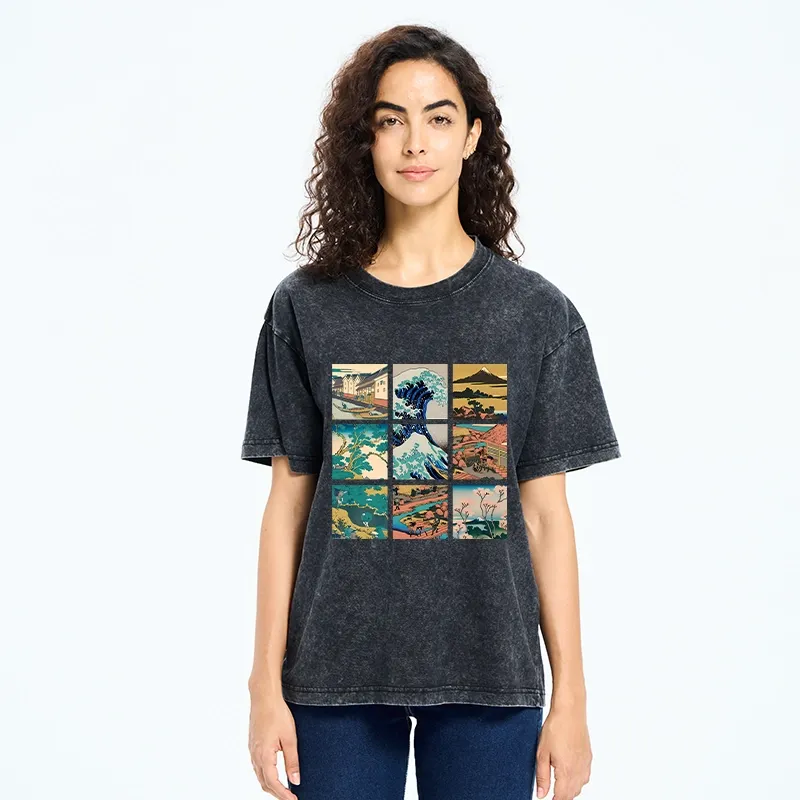 Tokyo-Tiger Japanese Traditional Landscape Washed T-Shirt