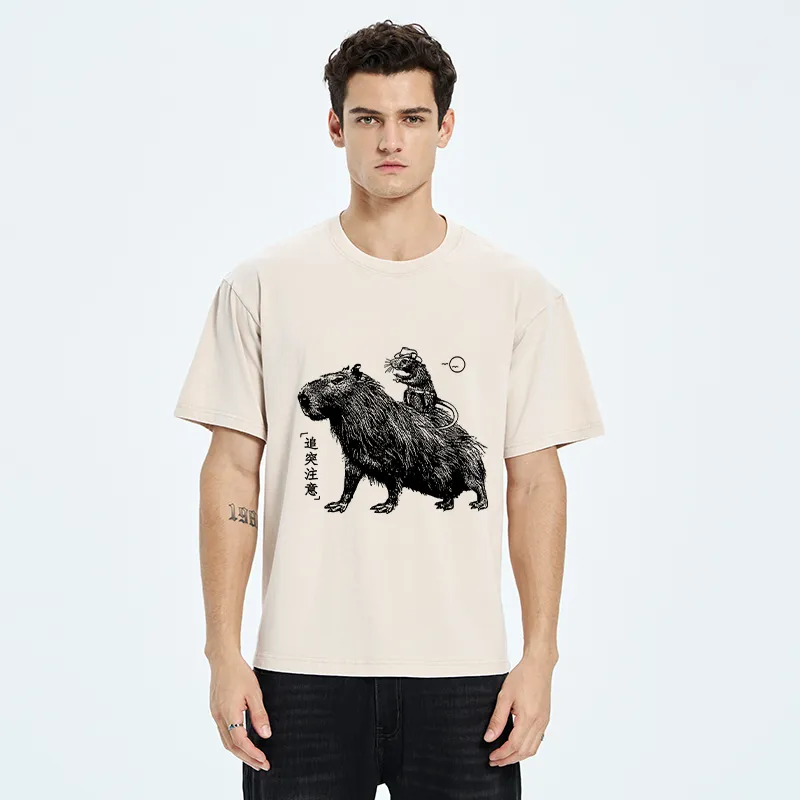 Tokyo-Tiger Mouse Riding A Capybara Washed T-Shirt
