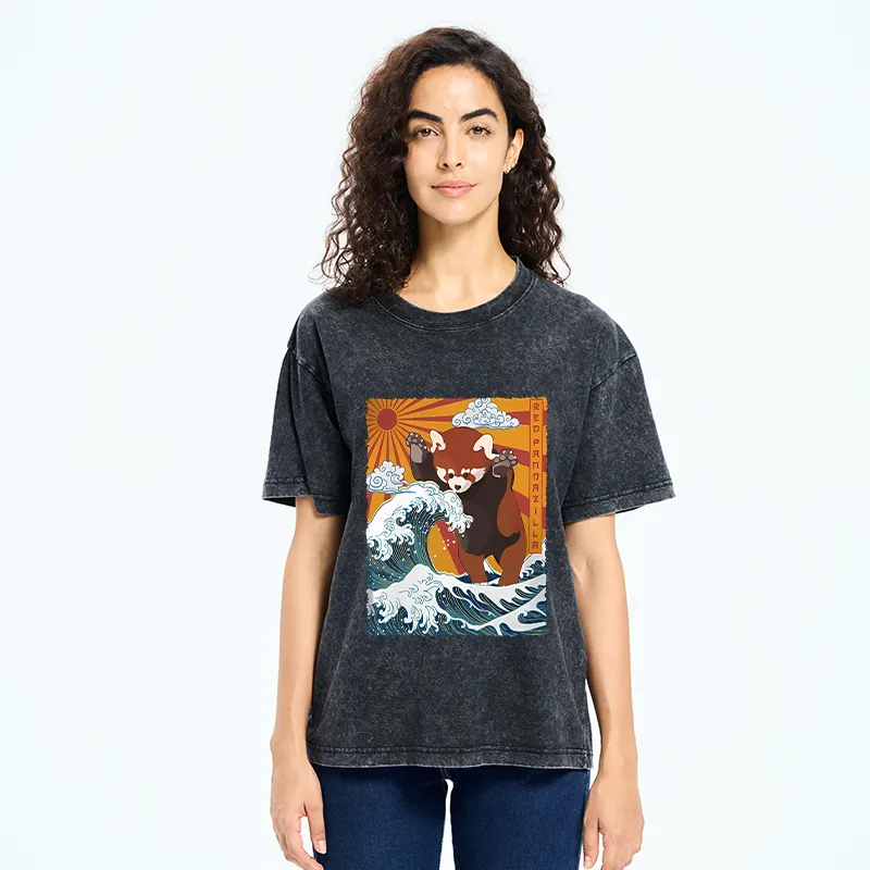 Tokyo-Tiger The Great Wave Off Red Panda Washed T-Shirt