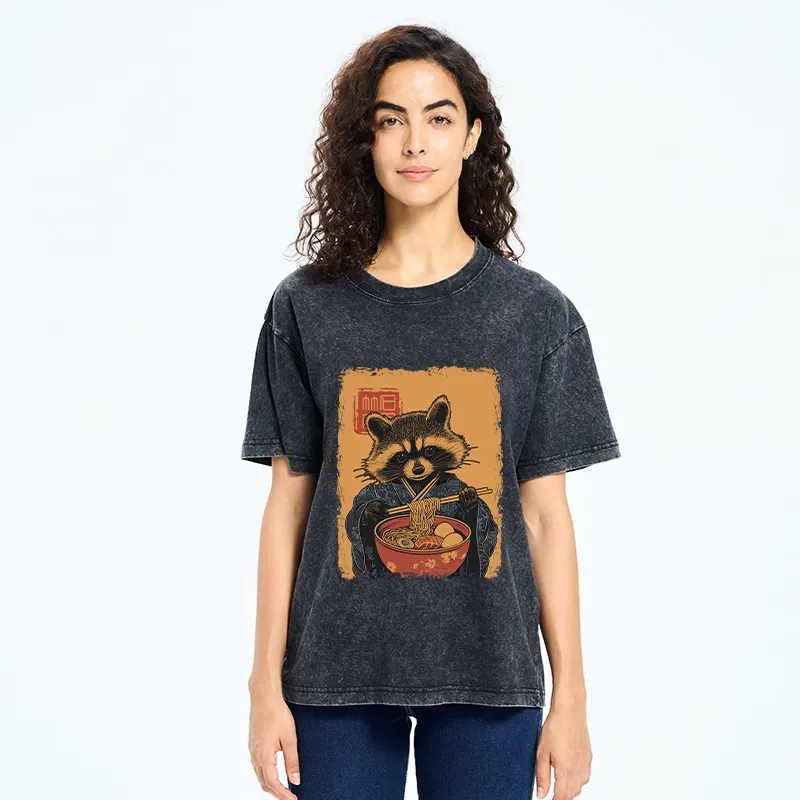 Tokyo-Tiger Ramen-obsessed Raccoon Washed T-Shirt