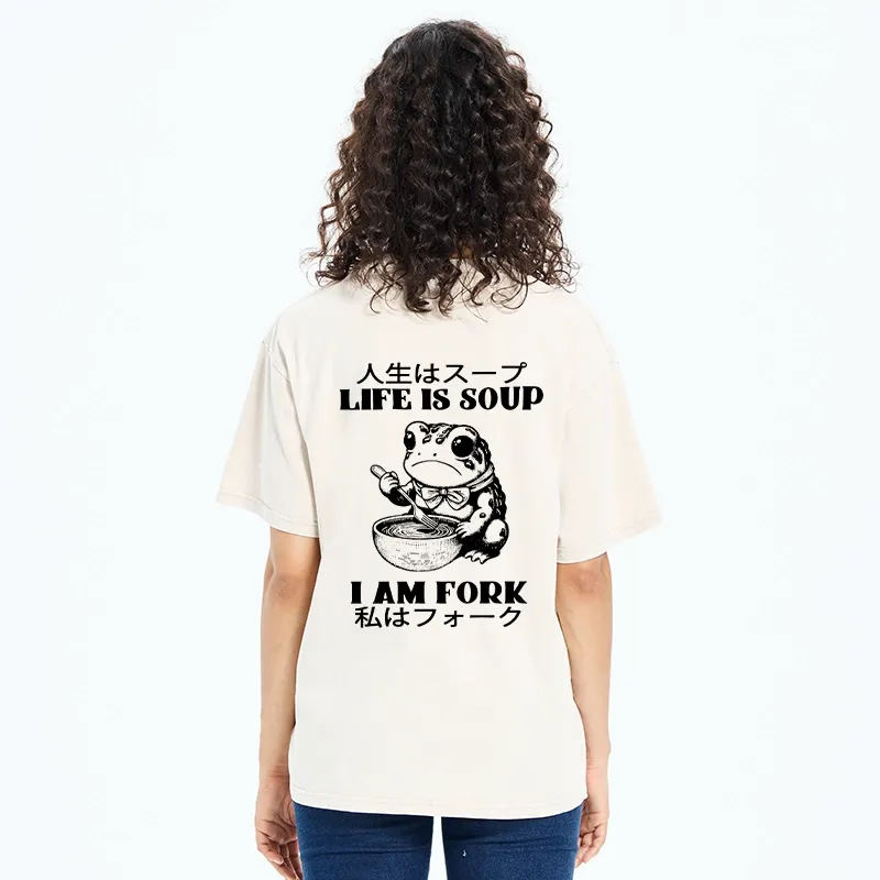 Tokyo-Tiger Life Is Soup I Am Fork Back Washed T-Shirt