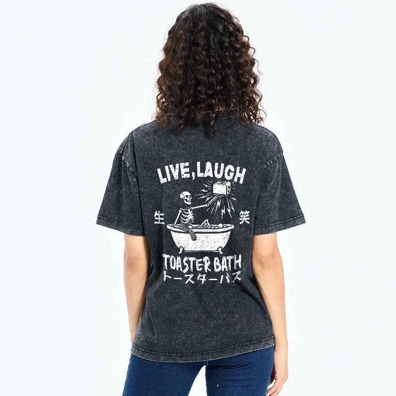 Tokyo-Tiger Funny Electric Shock Skeleton Back Washed T-Shirt