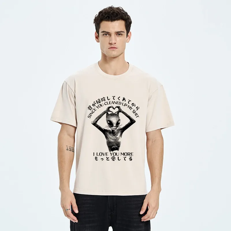 Tokyo-Tiger Funny Alien Cat Love Washed T-Shirt