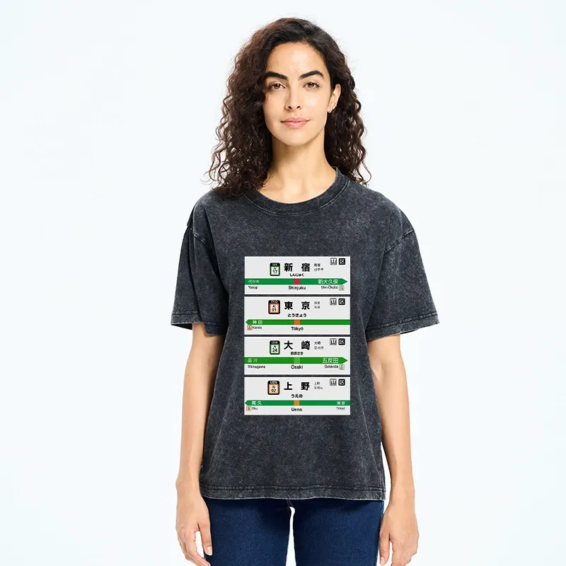 Tokyo-Tiger Japanese Train Lines Washed T-Shirt