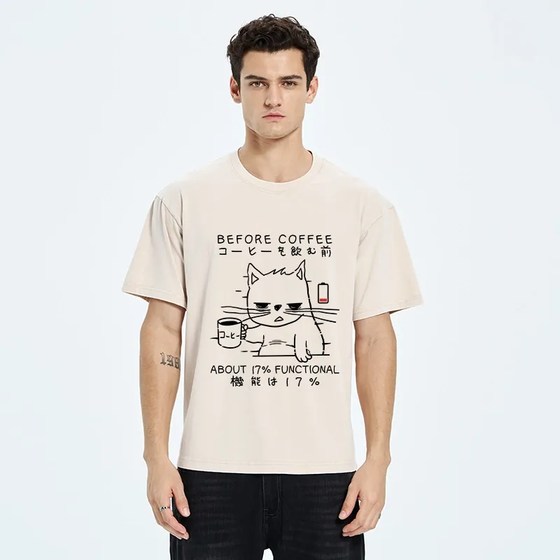 Tokyo-Tiger Before Coffee About 17% Functional Washed T-Shirt