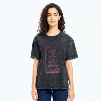 Tokyo-Tiger Funny UFO Ramen Washed T-Shirt