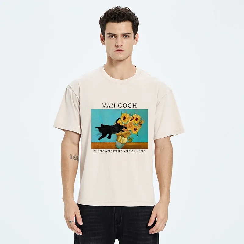 Tokyo-Tiger Naughty Cat With Sunflower Washed T-Shirt