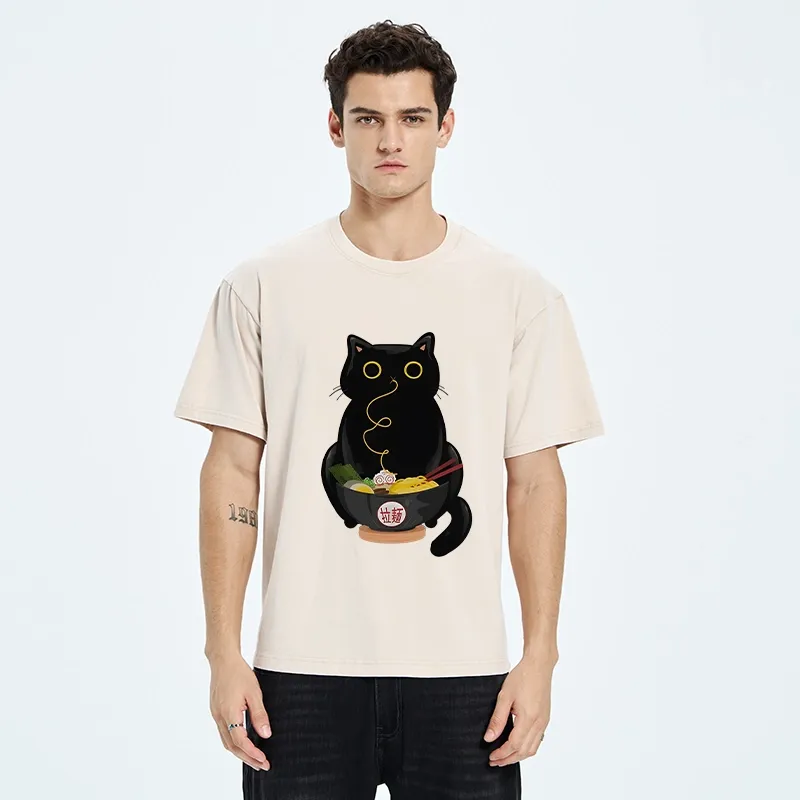 Tokyo-Tiger Ramen-Loving Cat Washed T-Shirt