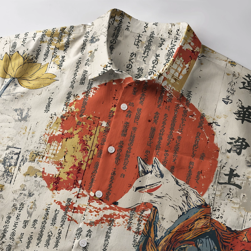 Tokyo-Tiger Fox Fairy On Lotus Pure Land Button-up Shirt