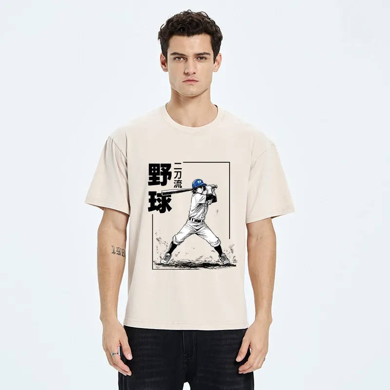 Tokyo-Tiger Two-way Baseball Player Washed T-Shirt