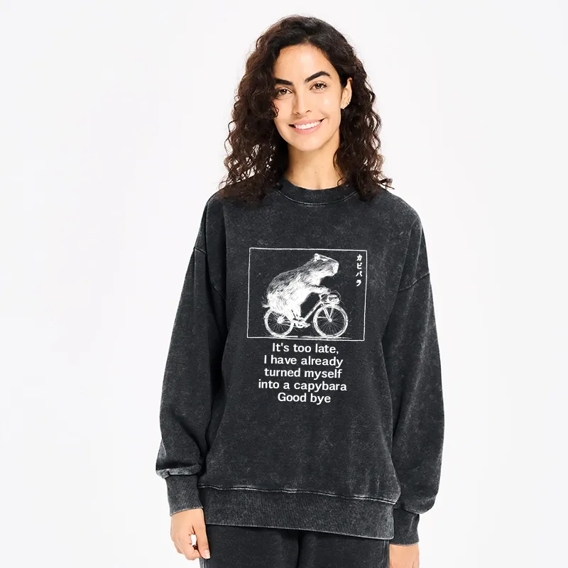 Tokyo-Tiger Funny Capybara Riding A Bicycle Washed Sweatshirt