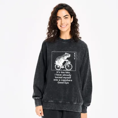 Tokyo-Tiger Funny Capybara Riding A Bicycle Washed Sweatshirt