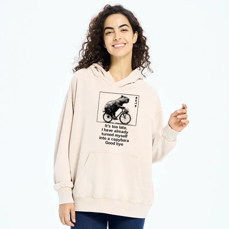 Tokyo-Tiger Funny Capybara Riding A Bicycle Washed Hoodie