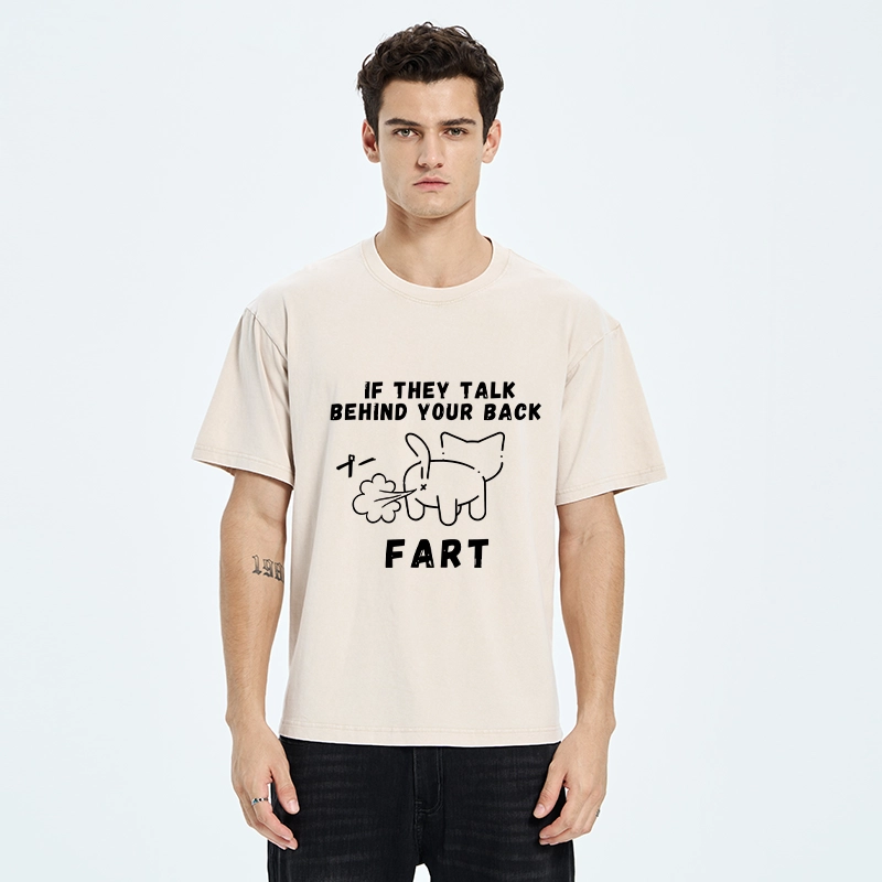 Tokyo-Tiger Funny Farting Cat Washed T-Shirt
