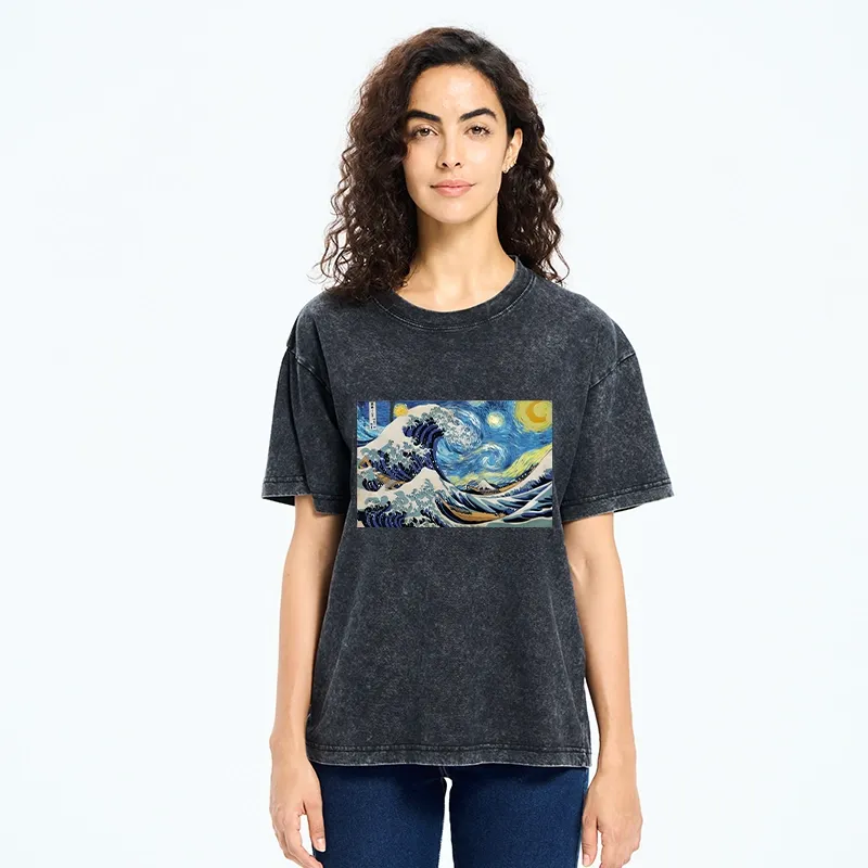 Tokyo-Tiger Great Wave Off Starry Night Washed T-Shirt