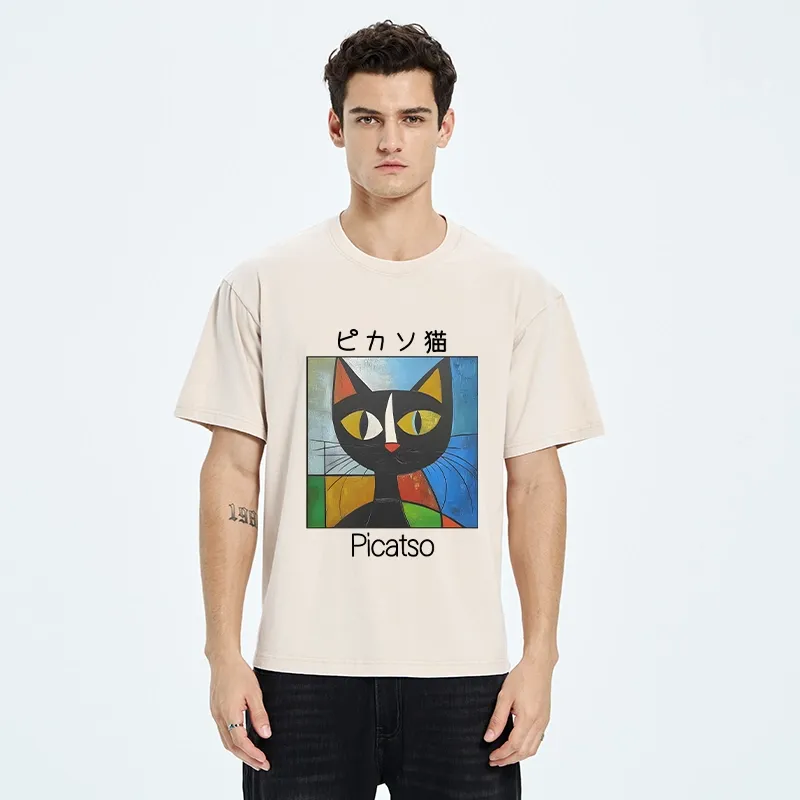 Tokyo-Tiger Funny Picasso Cat Washed T-Shirt