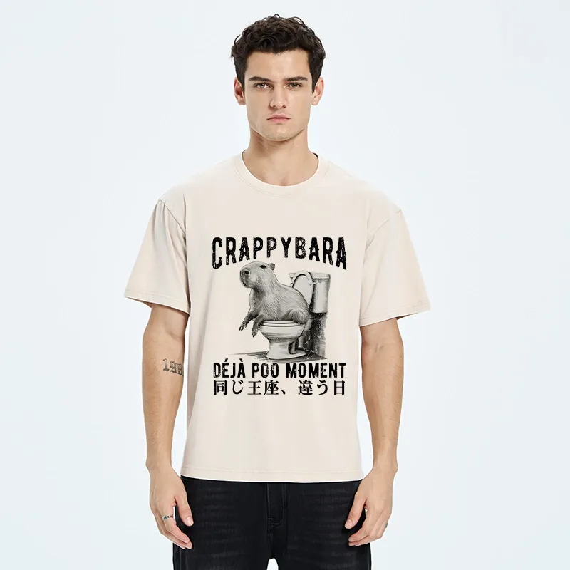 Tokyo-Tiger Funny Capybara Poo Moment Washed T-Shirt