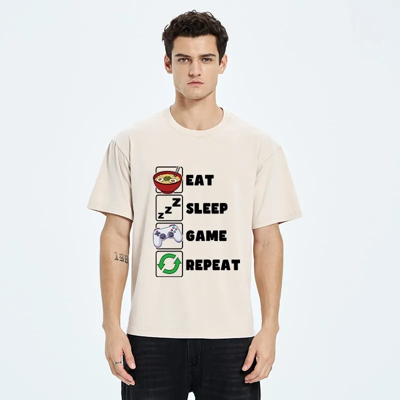 Tokyo-Tiger Eat Sleep Game Repeat Washed T-Shirt