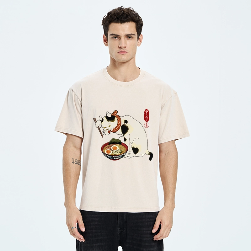Tokyo-Tiger The Cat Obsessed With Ramen Washed T-Shirt
