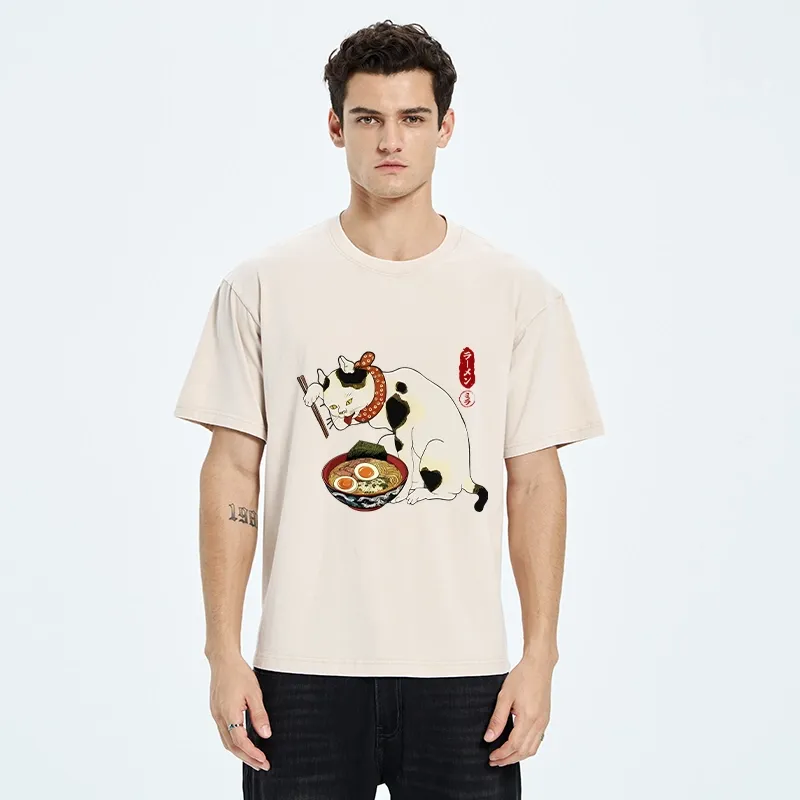 Tokyo-Tiger The Cat Obsessed With Ramen Washed T-Shirt