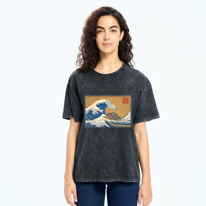 Tokyo-Tiger Great Wave Off Moo Deng Washed T-Shirt